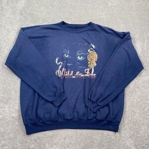 Vintage Wild & Free Graphics Pullover Sweatshirt Unisex Adult Size XL Navy Blue